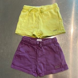 Zara baby boy shorts bundle neon yellow and purple 6-9mo